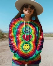 Peace Love Happy Rainbow Tie Dye Hoodie Hippy Style Clothes Gifts Ideas For Sisters - Lilybirchmarket