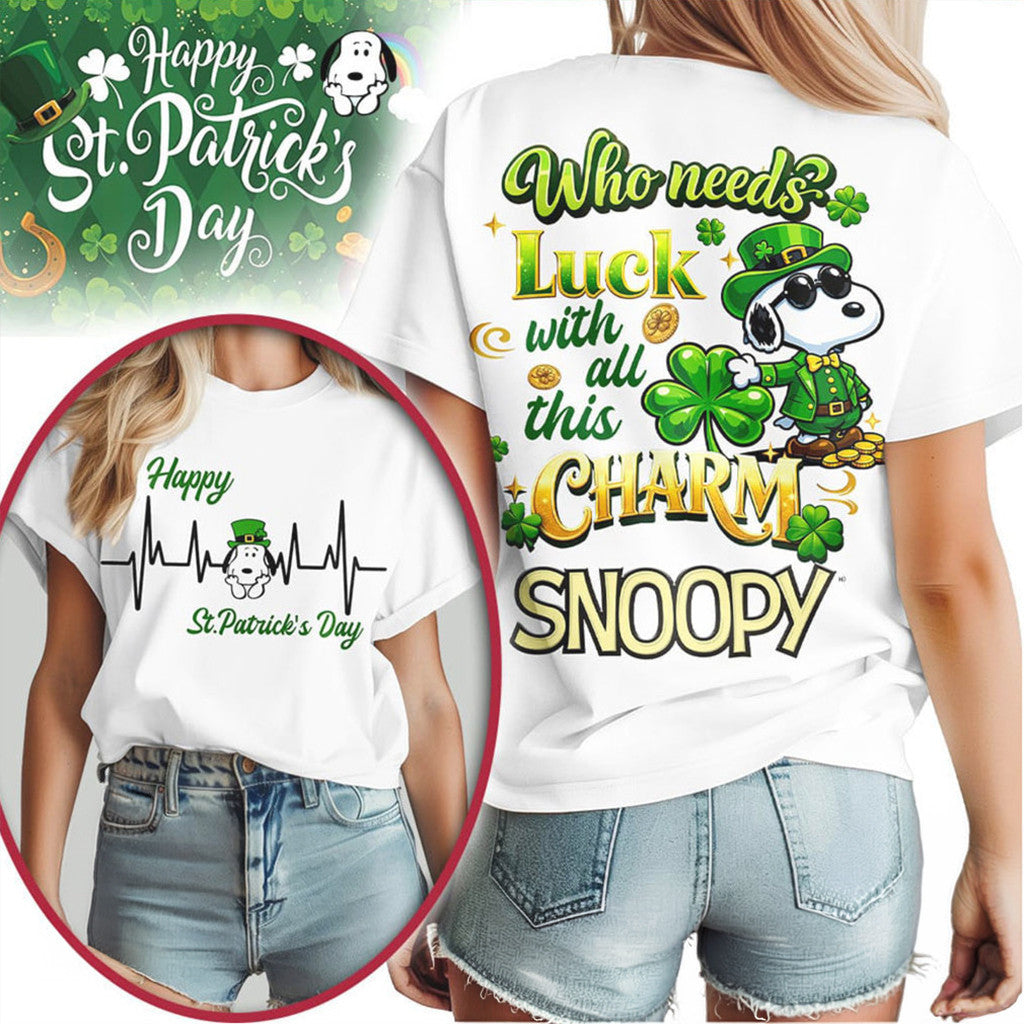  Peanuts Snoopy St Patrick's Day Leprechaun Luck and Charm T-Shirt St Patrick's Day Gifts - TradiViet