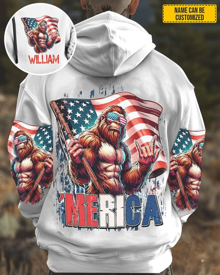 Personalized Bigfoot American Flag Hoodie Men's Patriotic Clothing Gifts For Bigfoot Lovers - Lilybirchmarket