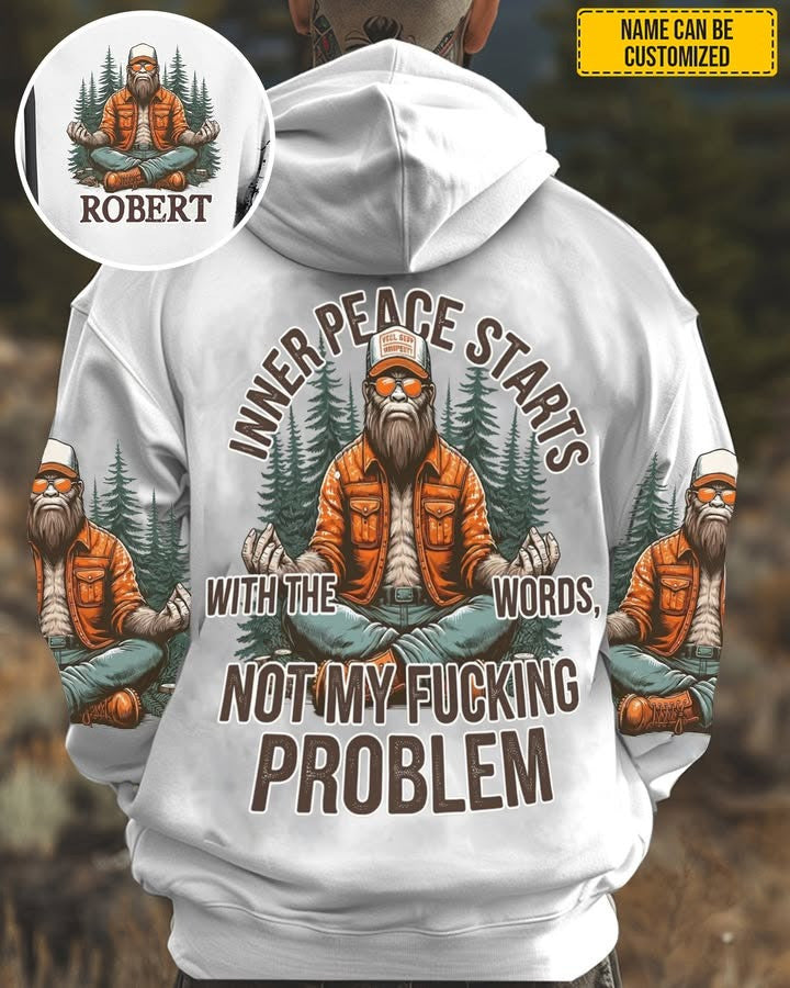 Personalized Bigfoot Inner Peace Starts With The Words Hoodie Funny Sasquatch Gifts - Lilybirchmarket