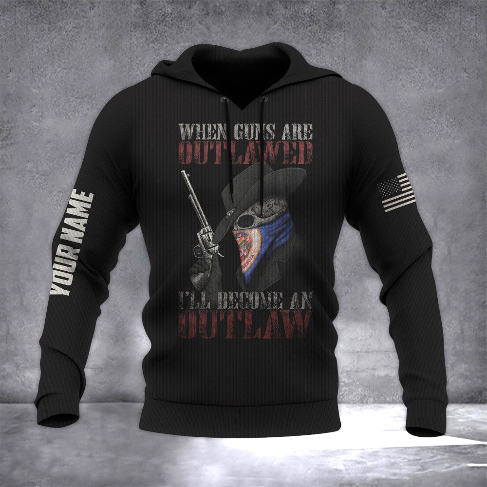 Personalized Minnesota Flag Skull And Gun Hoodie When Guns Are Outlawed I'll Become An Outlaw - Lilybirchmarket