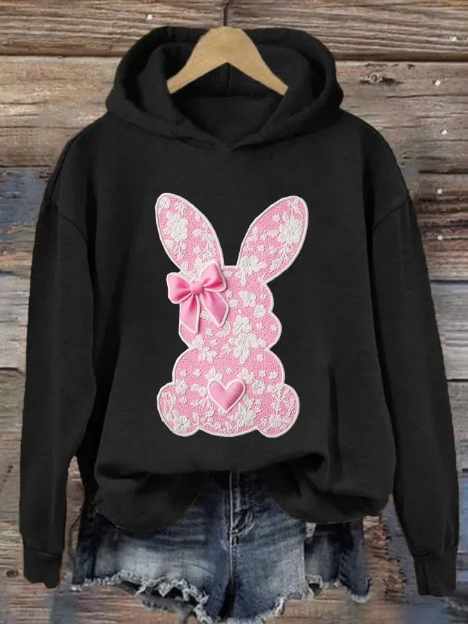 Pink Bunny Hoodie Easter Cute Spring Rabbit Graphic Pullover Gift For Her - Lilybirchmarket