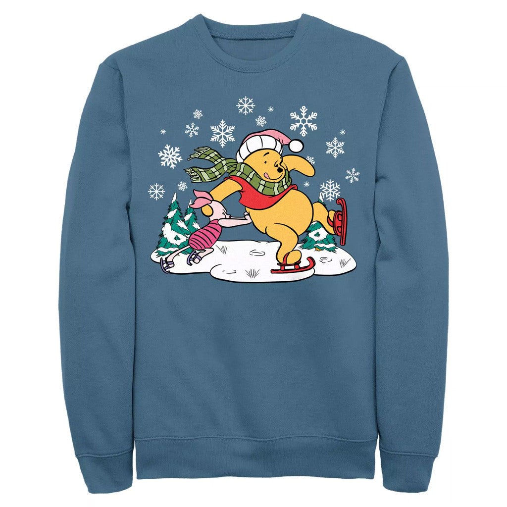 Pooh And Piglet Ice Skating Holiday Sweatshirt Christmas Gifts For Guys - Lilybirchmarket