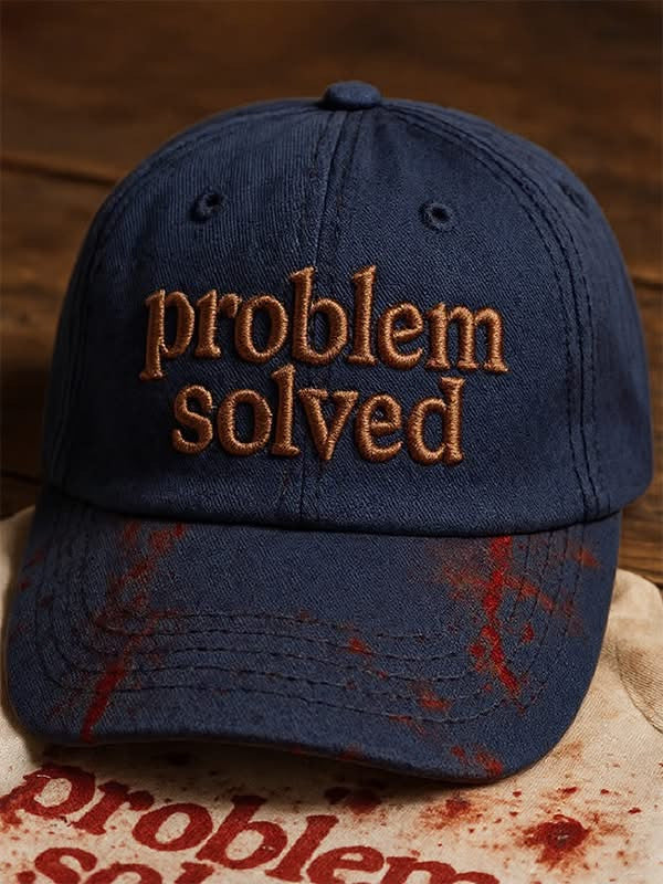 Problem Solved Navy Hat Horror Scary Bloody Merch Hat Halloween Gifts - Lilybirchmarket