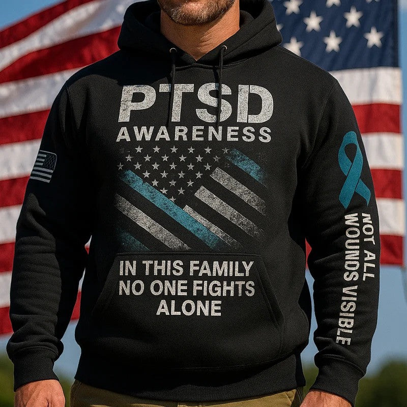 PTSD Awareness Hoodie In This Family No One Fights Alone Gifts For Military Veterans - Lilybirchmarket