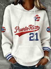 Puerto Rico Baseball Merch Clemente 21 Waffle Hoodie Women's World Baseball Classic 2026 Merch - Lilybirchmarket