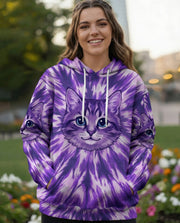 Purple Aura Cat Tie Dye Hoodie Psychedelic Kitty Pullover Gift For Best Friend - Lilybirchmarket