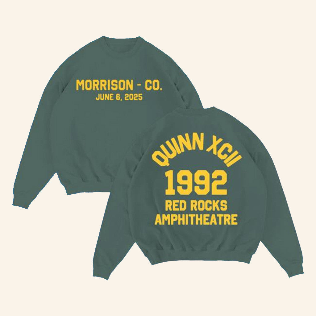 Quinn XCII Merch Red Rocks 2025 Collegiate Crewneck Sweatshirt Presents For Wife - Lilybirchmarket