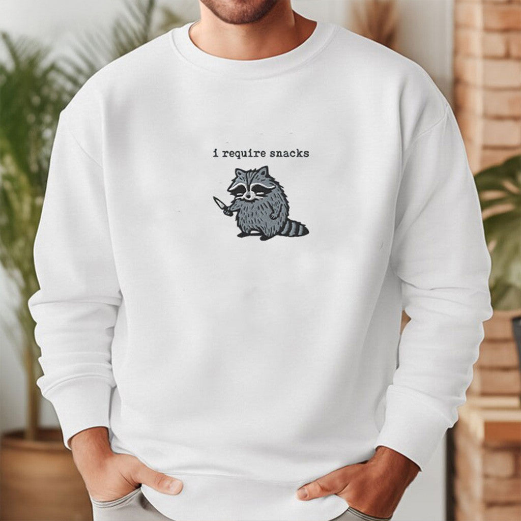 Raccoon I Require Snacks Embroidered Sweatshirt Christmas Gifts For Boyfriend - Lilybirchmarket
