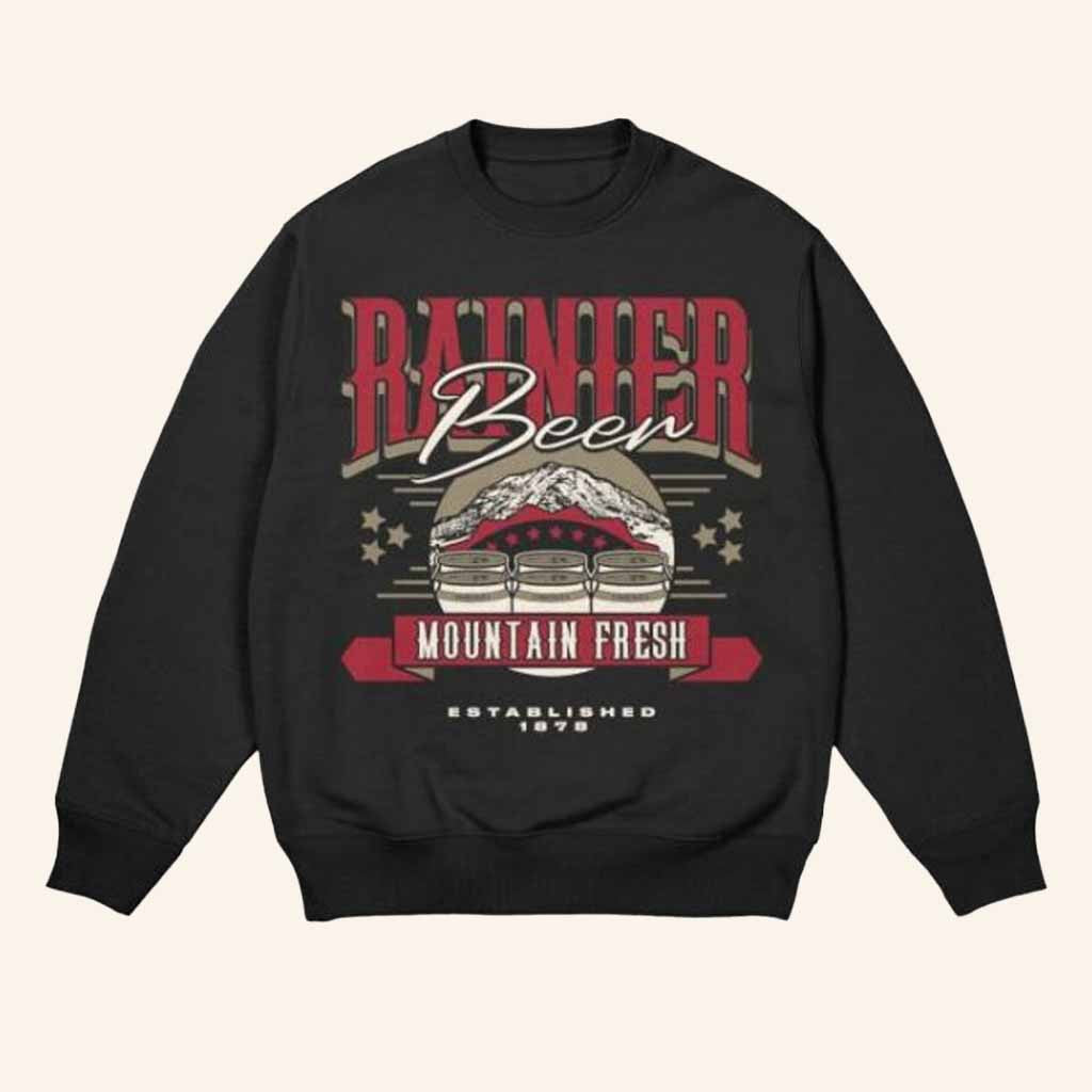 Rainier Brewing Company Merch Peaks And Pints Black Sweatshirt Xmas Gifts For Him - Lilybirchmarket
