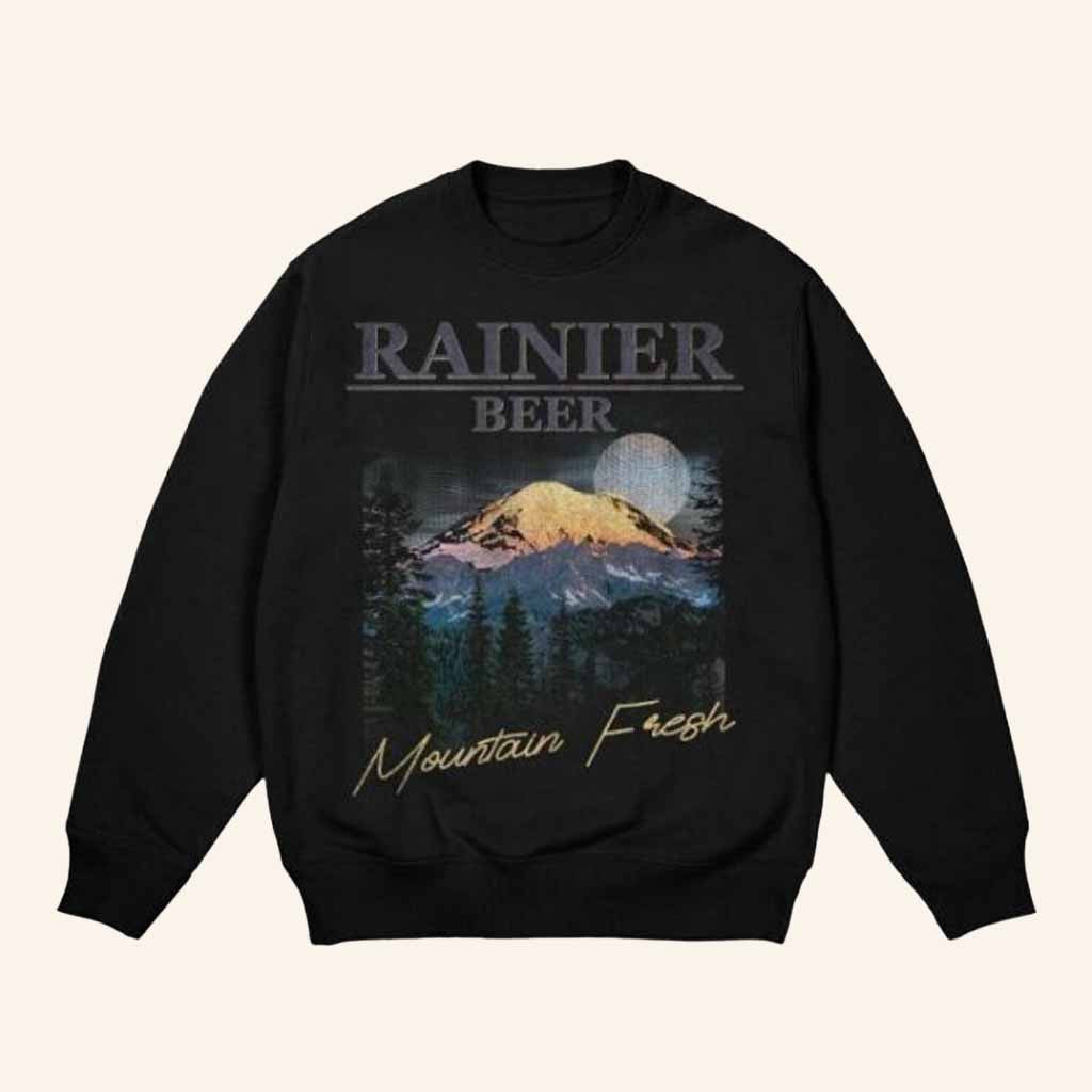 Rainier Brewing Company Merch Twilight Peaks Rainier Black Sweatshirt Xmas Presents For Men - Lilybirchmarket