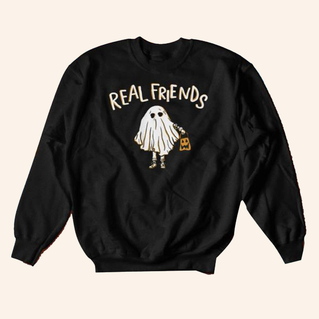 Real Friends Merch Og Ghost Crewneck Sweatshirt Gifts For Halloween - Lilybirchmarket