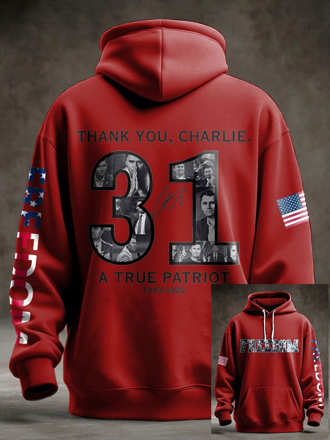 Red Charlie Kirk 31 Freedom Hoodie Signed Thank You A True Patriot Wear Red For Memorial Day - Lilybirchmarket