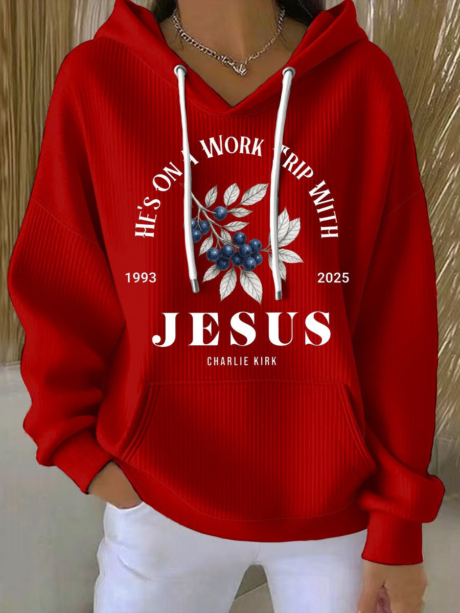 Red Charlie Kirk Day Hoodie He's On A Work Trip With Jesus Erika Kirk Red White Blueberries - Lilybirchmarket