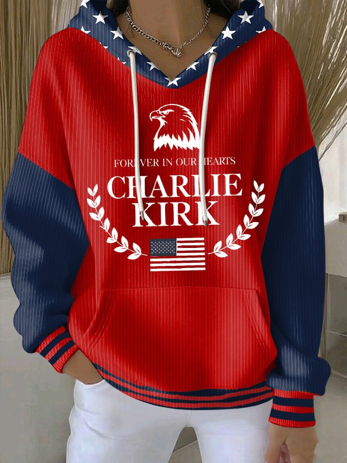 Red Charlie Kirk Eagle Forever In Our Heart Hoodie Women's Clothes Memorial Merch Gift Ideas - Lilybirchmarket