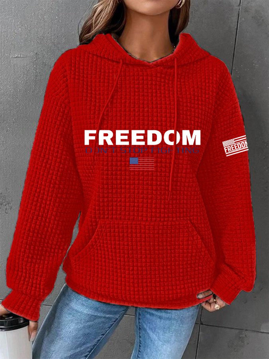 Red Charlie Kirk Freedom Don't Stop Fighting Waffle Hoodie Women's October 14 Day Tribute - Lilybirchmarket