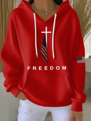 Red Charlie Kirk Freedom Hoodie Faith Christian Cross American Flag Memorial Clothing - Lilybirchmarket