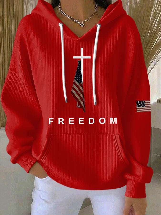 Red Charlie Kirk Freedom Hoodie Faith Christian Cross American Flag Memorial Clothing - Lilybirchmarket