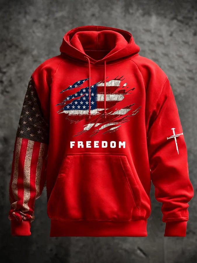 Red Charlie Kirk Freedom Hoodie Faith Cross American Flag Memorial Wear Red For Oct 14 Day - Lilybirchmarket