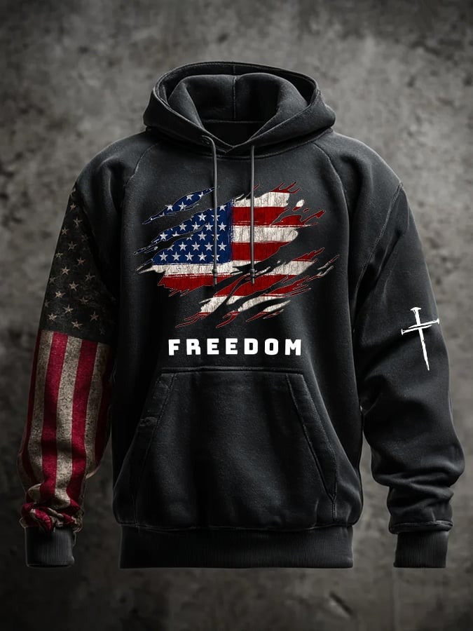 Red Charlie Kirk Freedom Hoodie Faith Cross American Flag Memorial Wear Red For Oct 14 Day - Lilybirchmarket