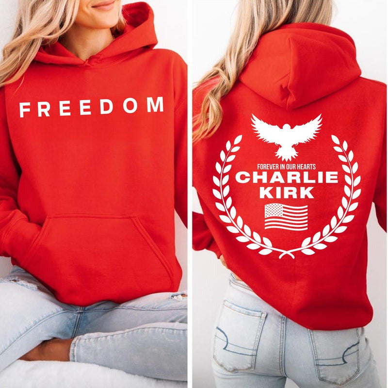 Red Charlie Kirk Freedom Hoodie Forever In Our Heart Charlie Kirk Commemorative Gifts - Lilybirchmarket