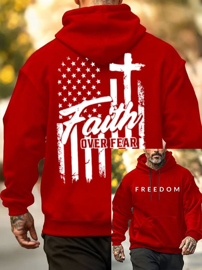 Red Charlie Kirk Freedom Hoodie Memorial Merch Faith Over Fear Charlie Kirk Funeral Merch - Lilybirchmarket