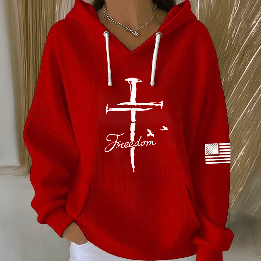 Red Charlie Kirk Freedom Hoodie Women's Cross October 14 Charlie Kirk Day Clothing Gifts - Lilybirchmarket