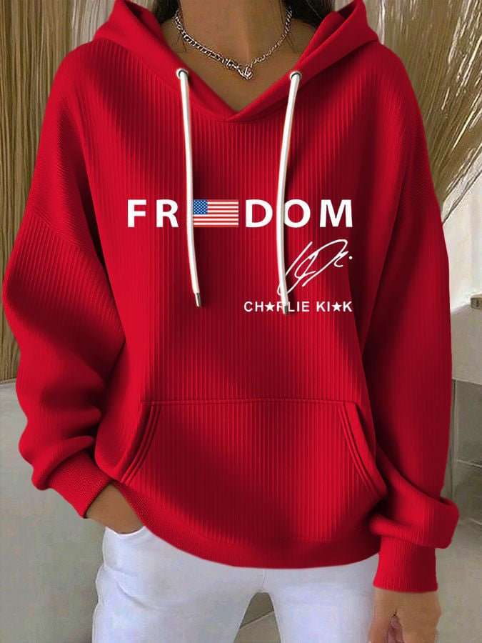 Red Charlie Kirk Freedom Hoodie Women's Turning Point USA Merch Remembrance Wear Red Day - Lilybirchmarket