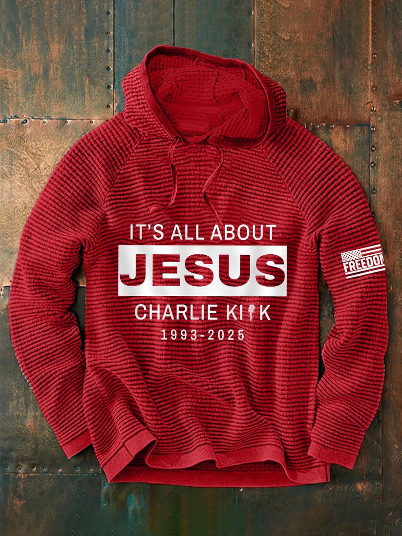Red Charlie Kirk Freedom Merch Hoodie It's All About Jesus RIP Charlie Kirk Merch Store - Lilybirchmarket