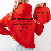 Red Charlie Kirk Freedom Merch Hoodie Signed Just Because You Are Offended Doesn't Mean - Lilybirchmarket