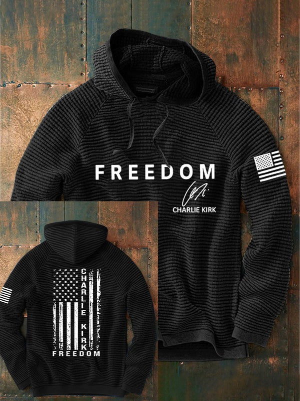 Red Charlie Kirk Freedom Merch Waffle Hoodie Signed Charlie Kirk Was Wearing Wore Clothing - Lilybirchmarket