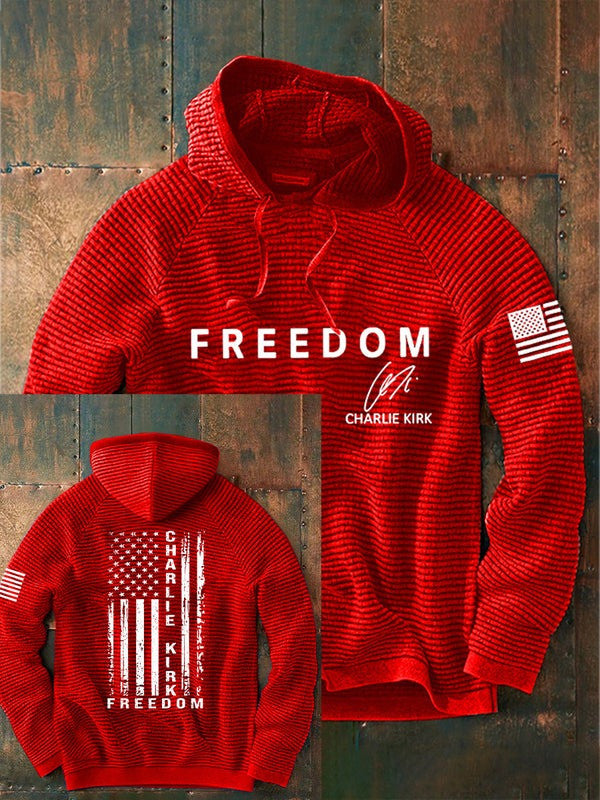 Red Charlie Kirk Freedom Merch Waffle Hoodie Signed Charlie Kirk Was Wearing Wore Clothing - Lilybirchmarket