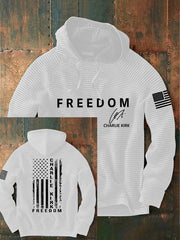 Red Charlie Kirk Freedom Merch Waffle Hoodie Signed Charlie Kirk Was Wearing Wore Clothing - Lilybirchmarket