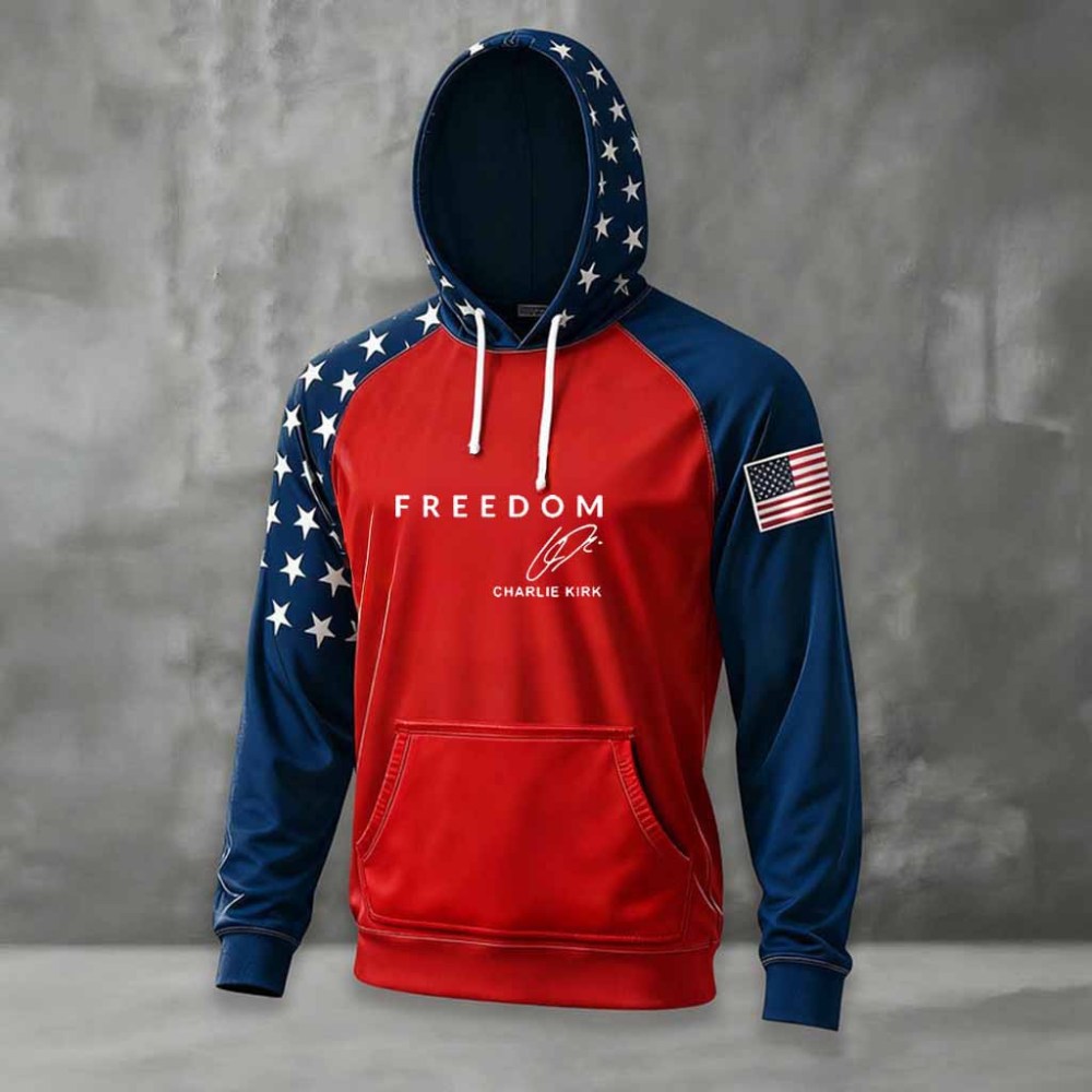 Red Charlie Kirk Freedom Signed Hoodie Memorial Day October 14 Birthday Hooded Sweatshirt - Lilybirchmarket