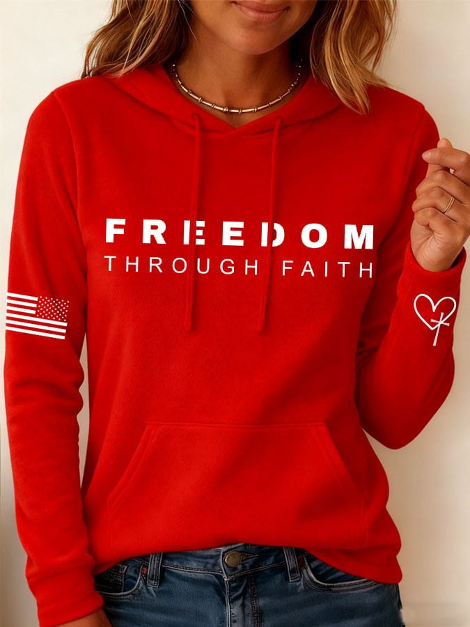 Red Charlie Kirk Freedom Through Faith Hoodie Wear Red On October 14 Birthday Tribute Merch - Lilybirchmarket