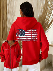 Red Charlie Kirk Freedom Zip Hoodie Faith Cross Rest In Peace Charlie Kirk Memorial Merch - Lilybirchmarket