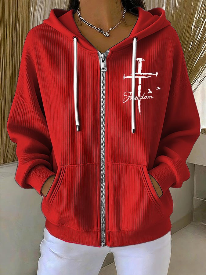 Red Charlie Kirk Freedom Zip Hoodie Wear Red Day 2025 National Charlie Kirk Day Clothing - Lilybirchmarket