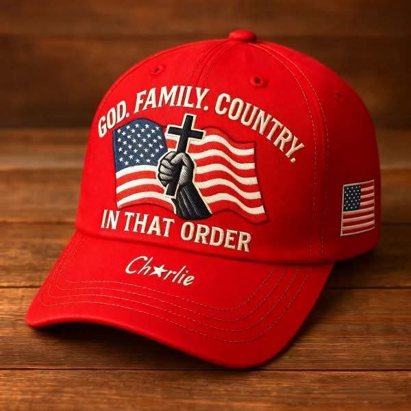 Red Charlie Kirk Hat God Family Country In That Order Baseball Cap Gifts For MAGA Supporter - Lilybirchmarket
