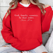 Red Charlie Kirk Hoodie God Family Country In That Order October 14 Charlie Kirk Day Apparel - Lilybirchmarket