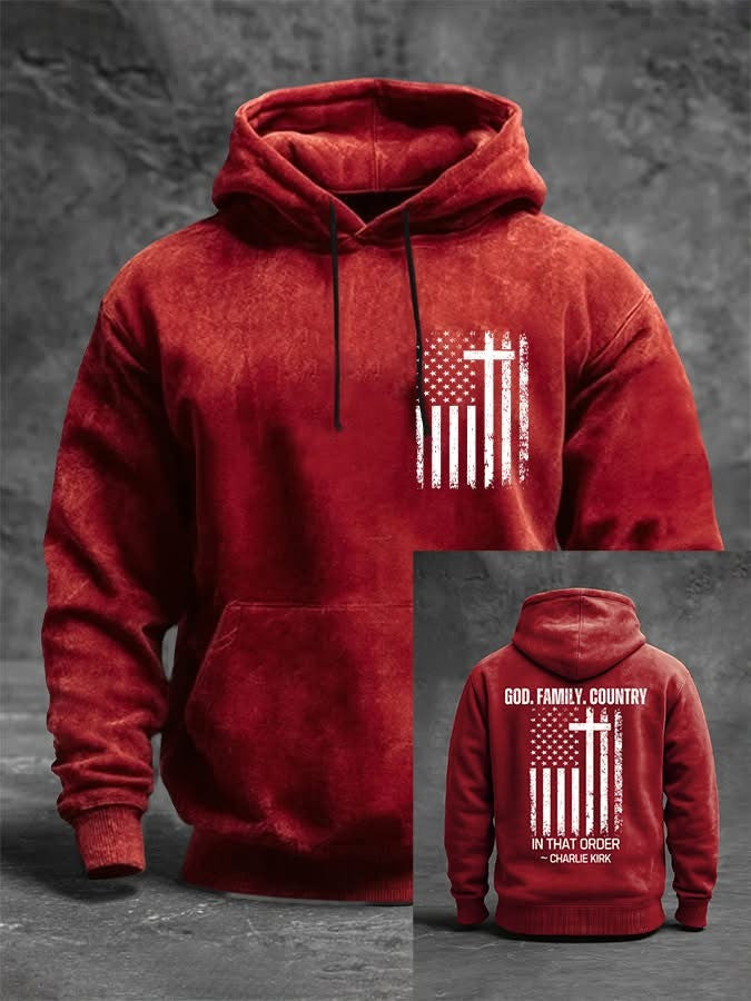 Red Charlie Kirk Hoodie God Family Country In That Order October 14 Charlie Kirk Day Merch - Lilybirchmarket