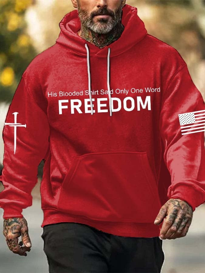 Red Charlie Kirk Hoodie His Blooded Said Only One Word Freedom Charlie Kirk Remembrance Day - Lilybirchmarket