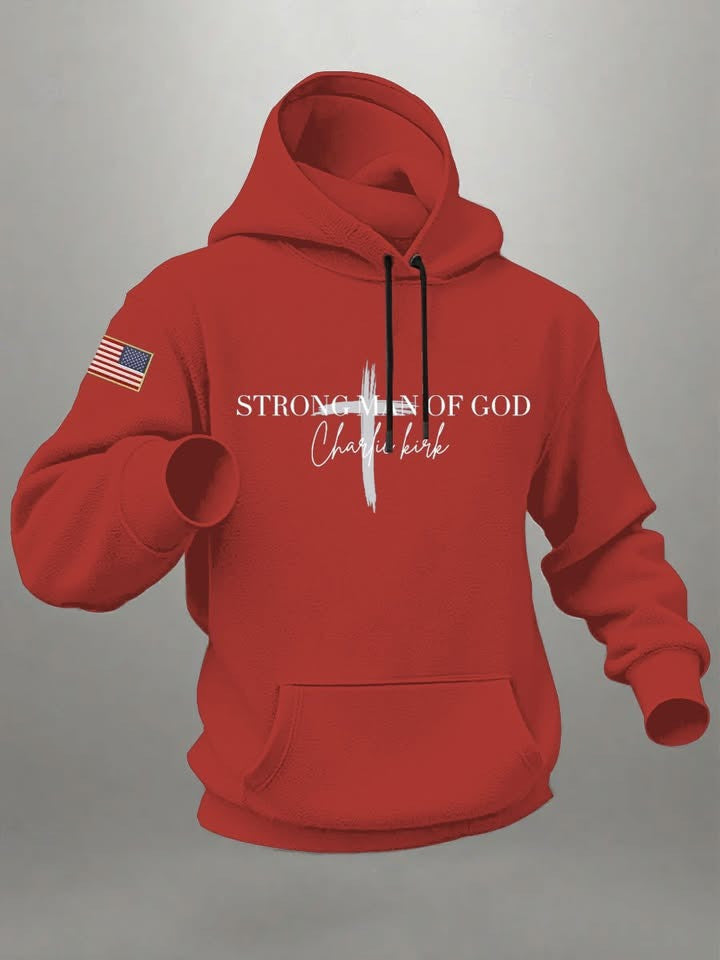 Red Charlie Kirk Memorial Hoodie Strong Man Of God Wear Red Remembrance Day October 14 - Lilybirchmarket