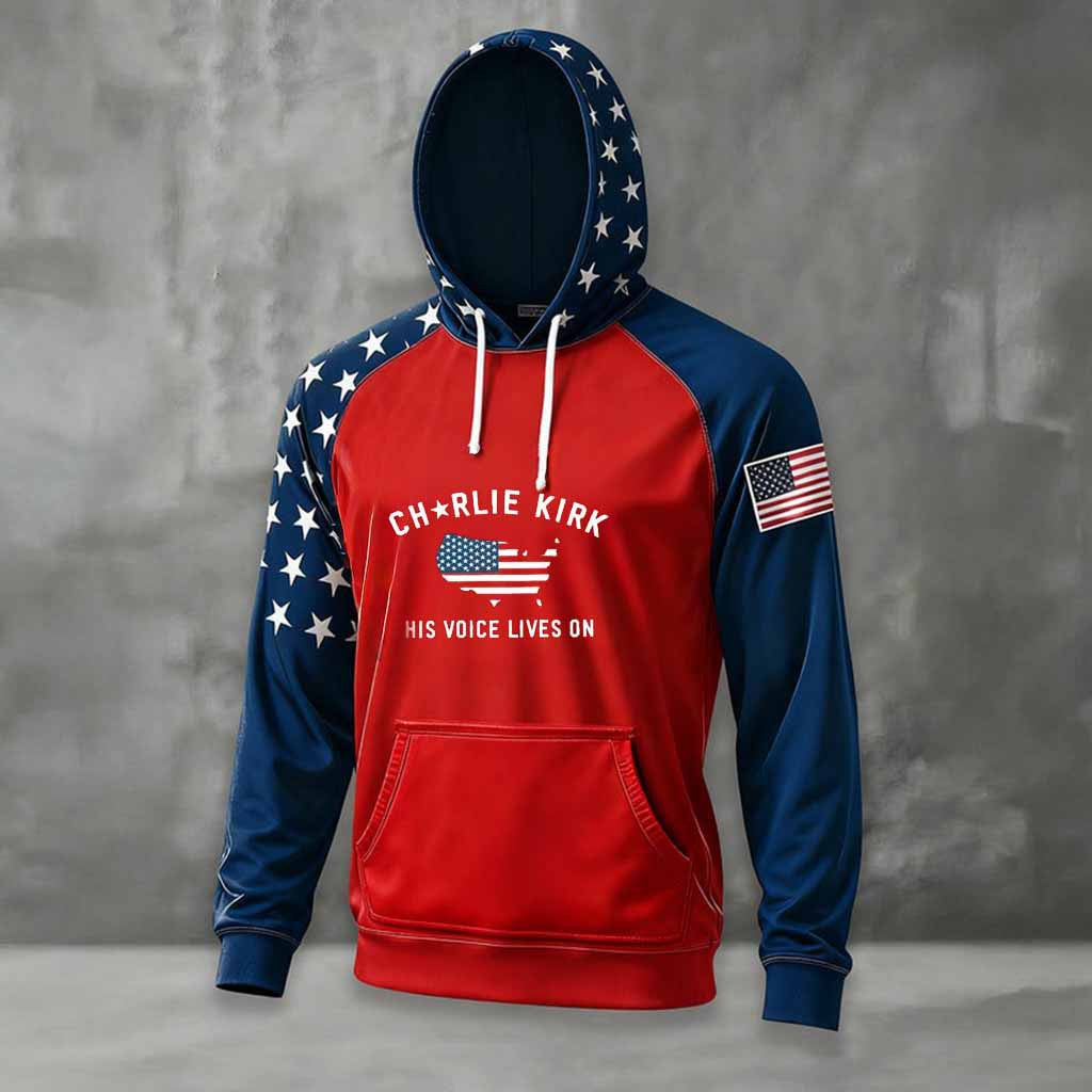 Red Charlie Kirk Merch Hoodie His Voice Lives On RIP Charlie Kirk Day Hooded Sweatshirt - Lilybirchmarket