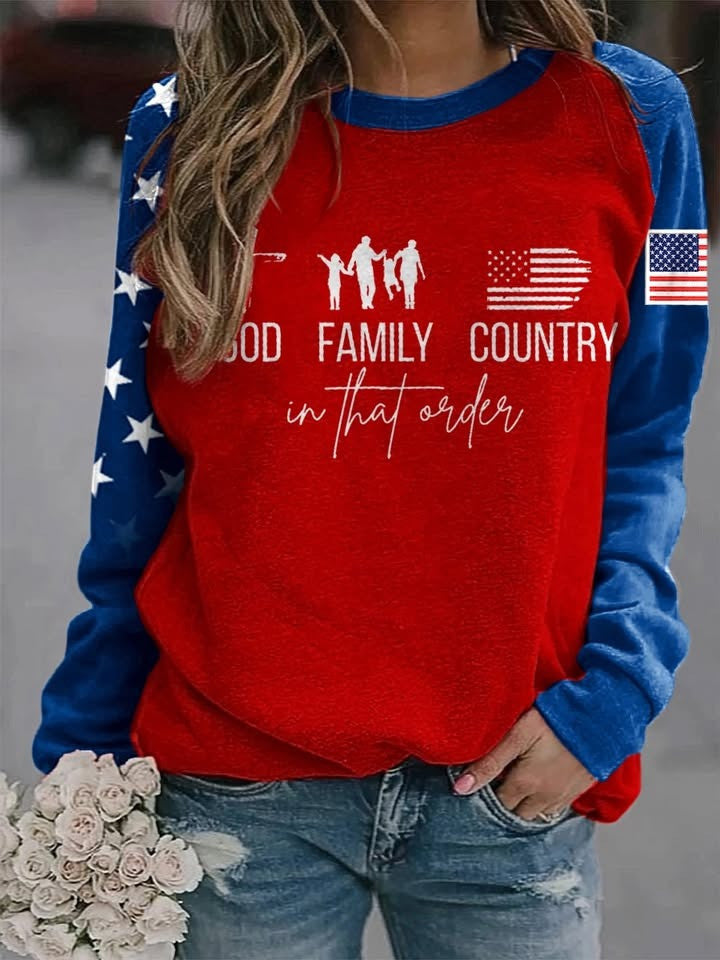 Red Charlie Kirk Sweatshirt God Family Country In That Order Apparel Patriotic - Lilybirchmarket