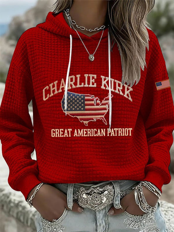 Red Charlie Kirk Waffle Hoodie Great American Patriot R.I.P Charlie Kirk Day Clothing - Lilybirchmarket