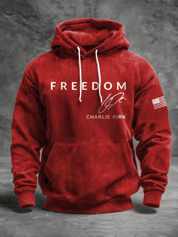 Red Charlie Kirk Washed Hoodie Signature RIP Charlie Kirk Legend Memorial Apparel - Lilybirchmarket