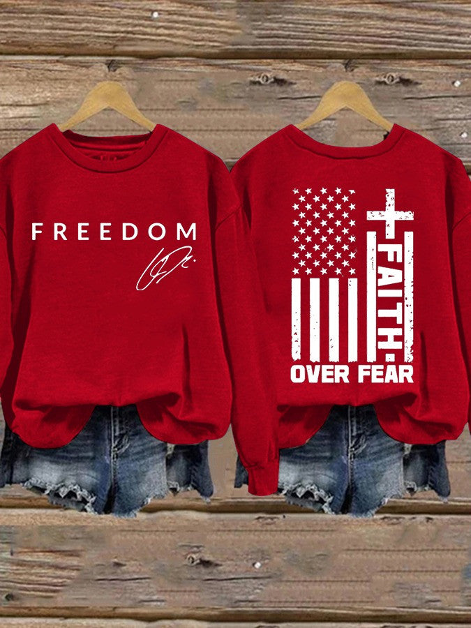 Red Freedom Charlie Kirk Hoodie Faith Over Fear Hoodie Patriotic Gifts For Sister - Lilybirchmarket
