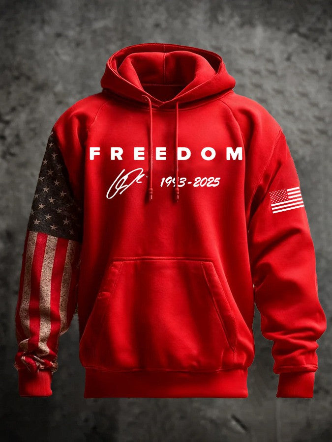 Red Freedom Charlie Kirk Hoodie Signed Signature American Flag Memorial Clothing Wear Red - Lilybirchmarket