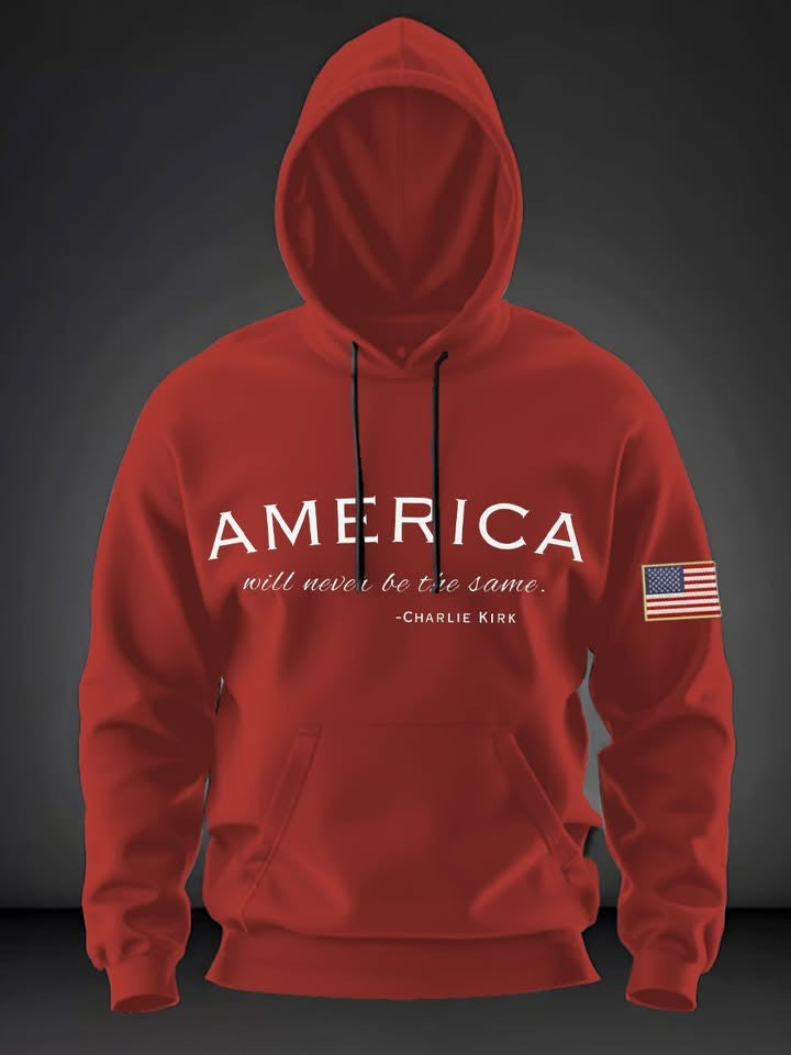 Red Freedom Charlie Kirk Merch Hoodie America Will Never Be The Same RIP Charlie Kirk Day - Lilybirchmarket