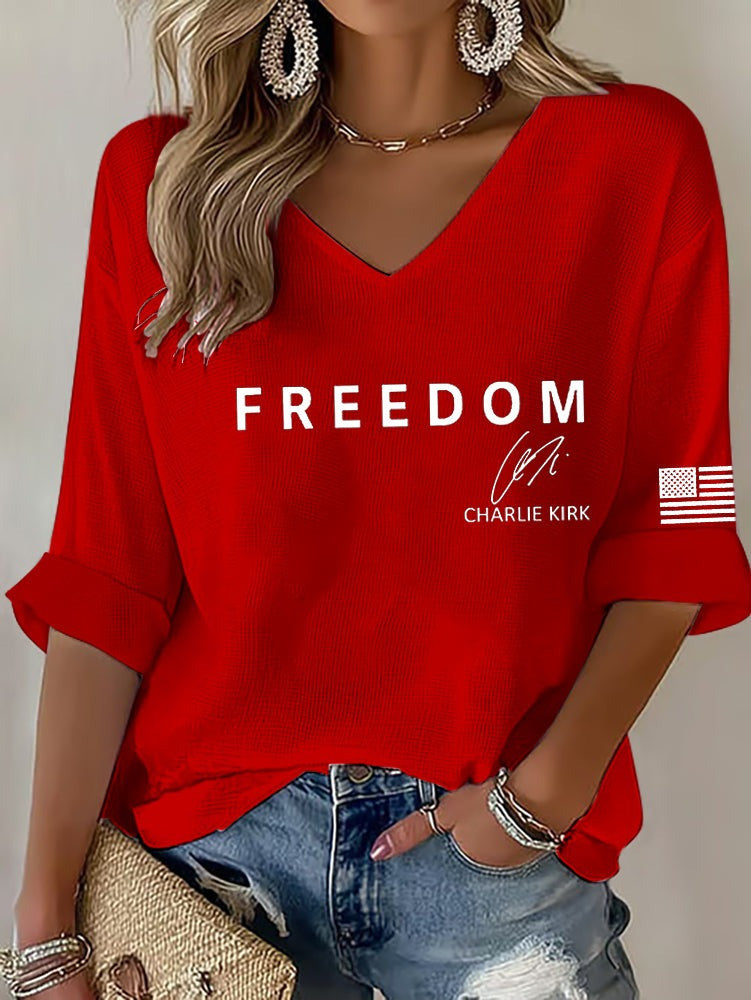 Red Freedom Charlie Kirk Signed Hoodie Women's Wear Red On October 14 Birthday Tribute - Lilybirchmarket